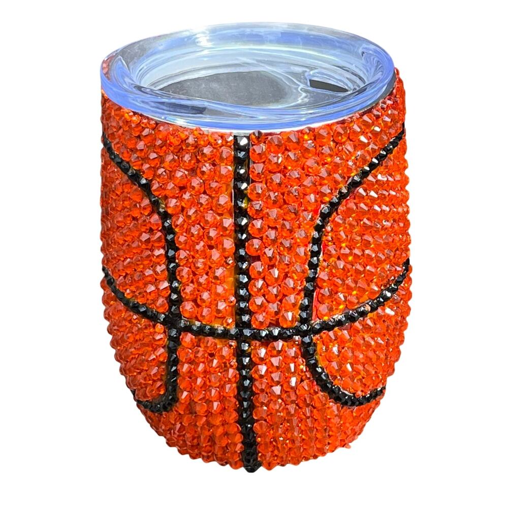 Luxury Custom Rhinestone Bling Wine Tumbler Basketball Theme Gift Mom Coach 12oz - Picture 2 of 5